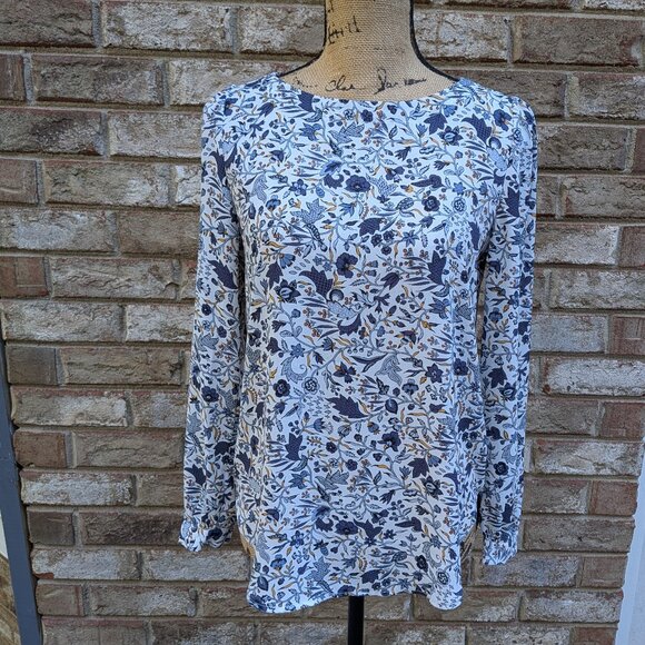 ⭐ Ann Taylor LOFT Blue And White Print Long Sleeve Top Size XS - Picture 1 of 15